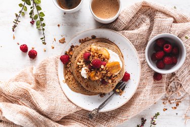 Galette or Crêpe Bretonne with Sarrazin for the Chandeleur with Yogurt, Fruits, Granola.