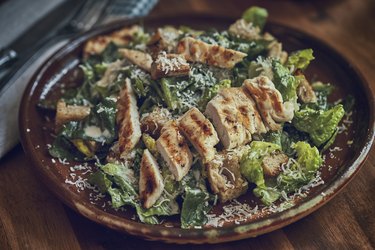 Homemade Cesar Salad with Chicken, Lettuce and Parmesan