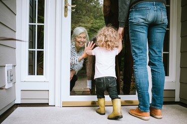 Little Girl Visits Grandparents Through Window