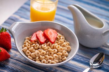 Breakfast Cereal Cheerios with Strawberries