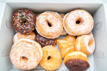 Directly above shot of donuts in box