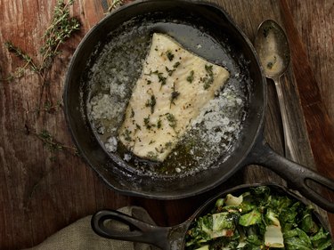 Butter Fried Halibut with Swiss Chard