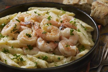Creamy Shrimp Rigatoni as example of high-carb meal that can make you feel thirsty