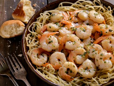 cholesterol-rich Shrimp Scampi with Pasta on plate