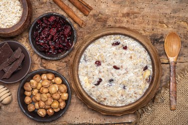 Healthy high-fiber, high-iron oatmeal with dried fruits