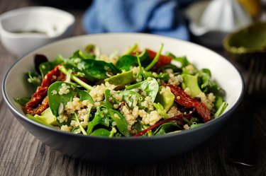 Healthy vegan quinoa spinach salad, loaded with magnesium for sleep