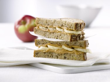 Peanut butter sandwich on whole-wheat bread, as an example of one of the best snacks for low blood sugar