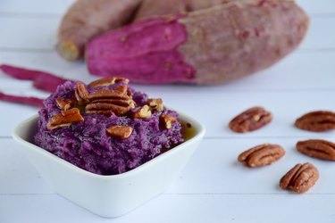 Purple Sweet potato puree with maple syrup and pecan nuts