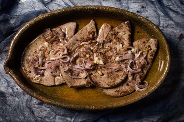 higado encebollado, a spanish recipe of cow liver