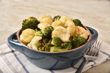A bowl of homemade roasted broccoli and cauliflower