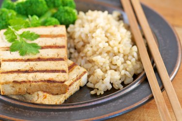 Close-up of Grilled Tofu with Brown Rice