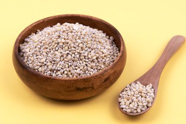 Pearl Barley on a Wooden Bowl