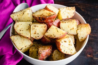 Small red-skin potatoes are commonly roasted with rosemary and garlic.