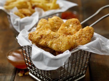 Vegan, Meatless-Plant Based Protein Chicken Strips with a Seven Grain Coating and Fries