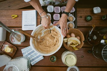 Mixing ingredients, substituting banana for butter in baked goods