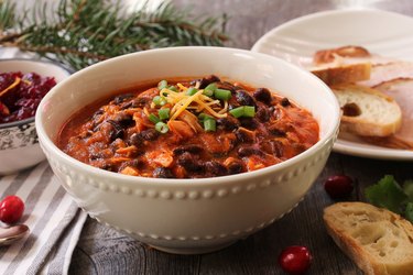 Homemade Bowl of Chili with beans and scallions