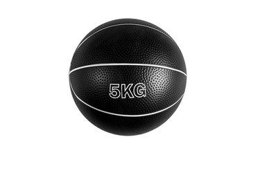 Black 5-kg medicine ball on a white background