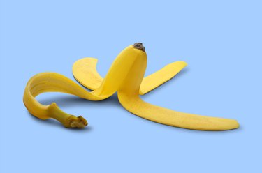 Banana Peel On Blue Background