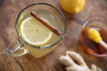 top view of hot water with lemon