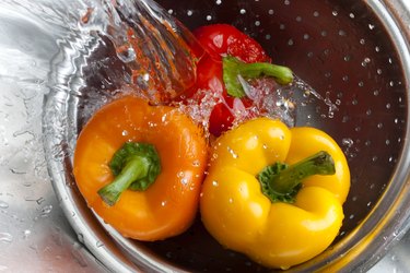 rinsing fructose-rich Yellow Red and Orange Bell Pepper