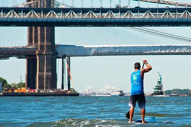 Paddleboarder during Sea Paddle NYC
