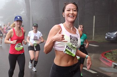 Smiling women at race