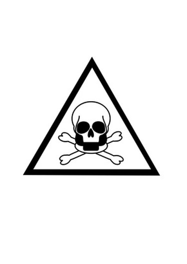 Black and white skull and crossbones in triangle.