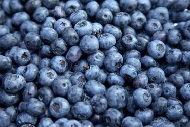 close view of a bushel of blueberries