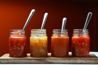 Mexican food dips and sauces in bottles