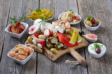 Mediterranean foods on a platter.