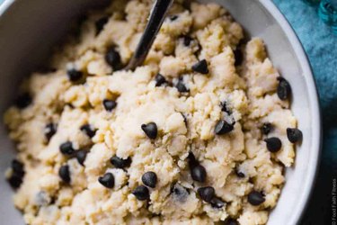 A bowl of healthy cookie dough made with protein powder