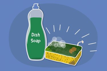 illustration showing dish soap next to dirty sponge