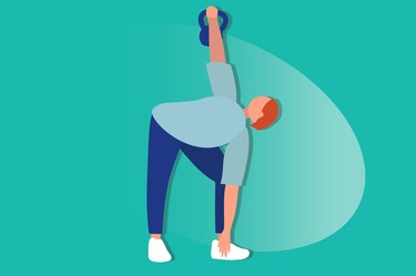 illustration of a person doing the kettlebell windmill exercise on a teal background