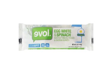 Evol Egg White & Spinach Burrito on a white background.