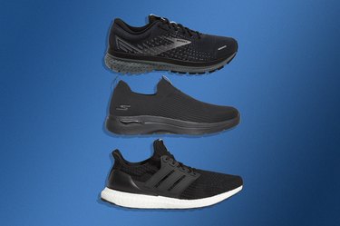 the best walking shoes of 2022 isolated on a blue background