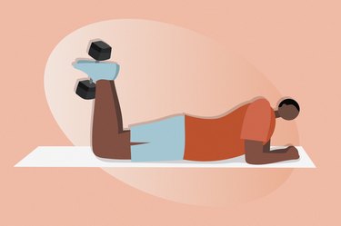 illustration of a person doing a dumbbell leg curl exercise isolated on a peach background