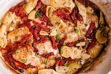 Crock Pot Chicken Thighs With Artichokes and Sun-Dried Tomatoes