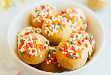 Healthy Vanilla Cake Balls with rainbow sprinkles