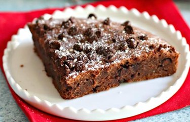 Small Batch Air Fryer Brownies on a white dish with a red cloth napkin