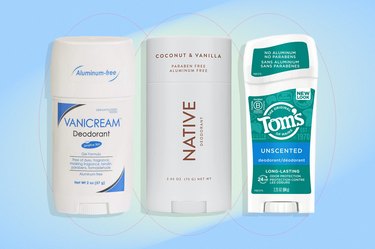 A collage of some of the best natural deodorants, including Native, Toms and Vanicream
