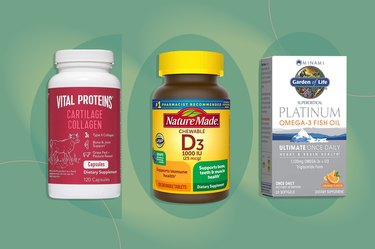 a collage of some of the best joint supplements on a sage green background