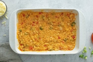 Buffalo chicken casserole in a dish