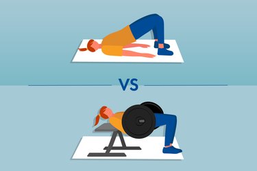 illustration of a person showing the form difference between a glute bridge and hip thrust