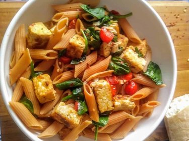 Lentil Pasta with Tempeh and Spinach Recipe