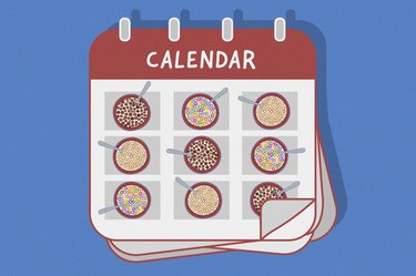 illustration of calendar with bowls of cereal for every day