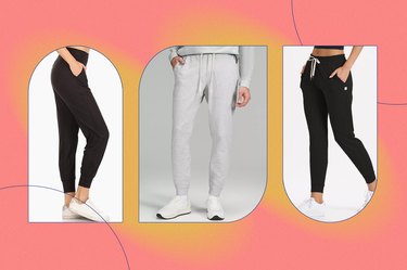 Best joggers on light pink and yellow background.