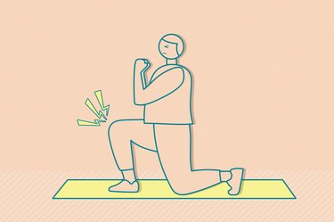 Illustration of a person doing a lunge and their knee is cracking or popping.