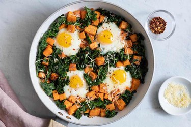 Kale, eggs and sweet potatoes make for a a colorful, savory breakfast