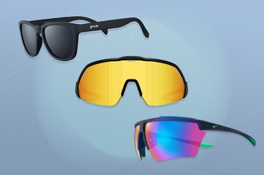 three pairs of the best running sunglasses of 2024 on a blue background