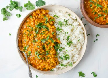Instant Pot Chana Dal in white bowl on table